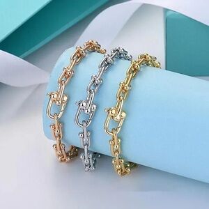 Zara U-Shaped Chain Link Bracelet White Plated Gold CNC Steel Horseshoe Classic